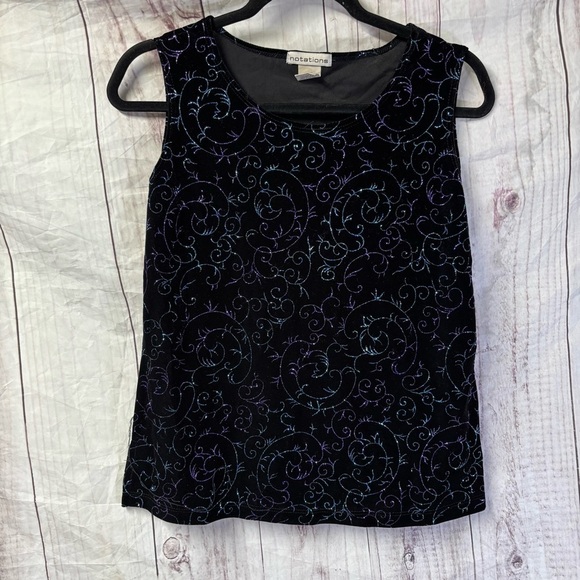 Vintage Notations Women's Sparkly Black and Purple Velvet Celestial Tank Top S - Picture 1 of 6